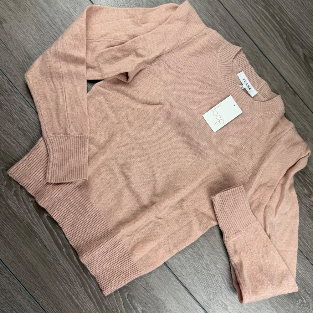 FRAME Women Sweater Puffed Shoulder Cashmere Bare Pink XXS